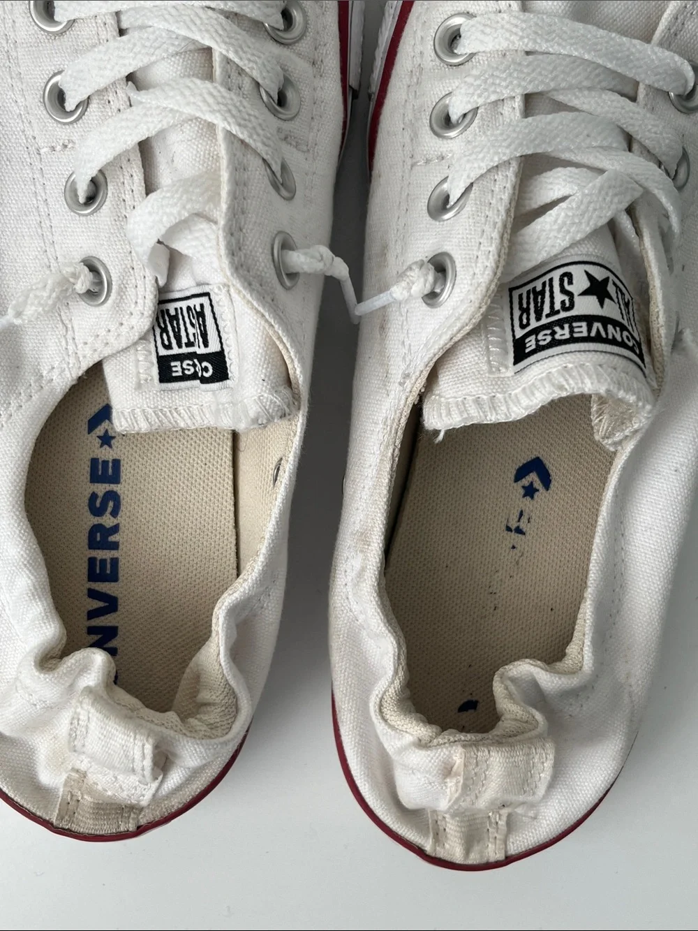 Converse Worn White Canvas Sneakers with Red Trim 9.5 Women’s - Picture 6 of 8